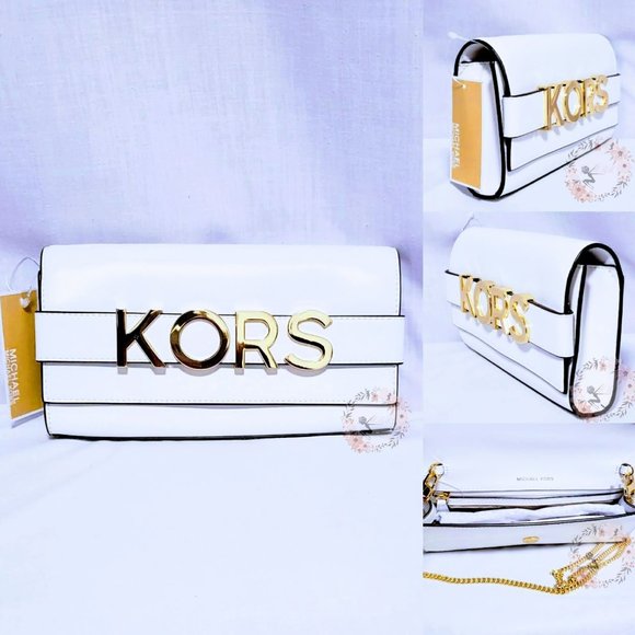 Michael Kors Handbags - 🆕Michael Kors Bellamie Clutch Optic White, NWT💋